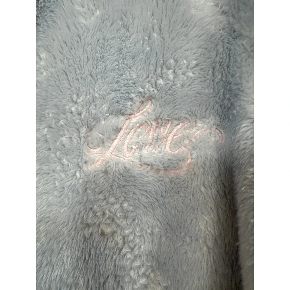 Victorias Secret Light Blue Plush Fleece‎ Short Robe Love Embroidered ML